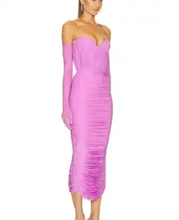 Alex perry long ruched dress with gloves size 6 for rent on The Volte - image 1