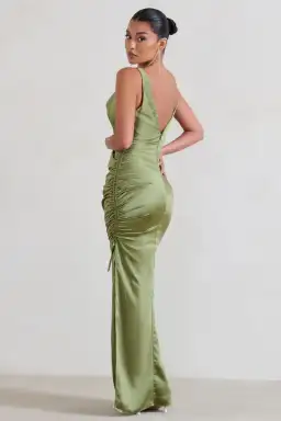 Club L london ruched cowl maxi dress olive color size 6 for rent on The Volte - image 2