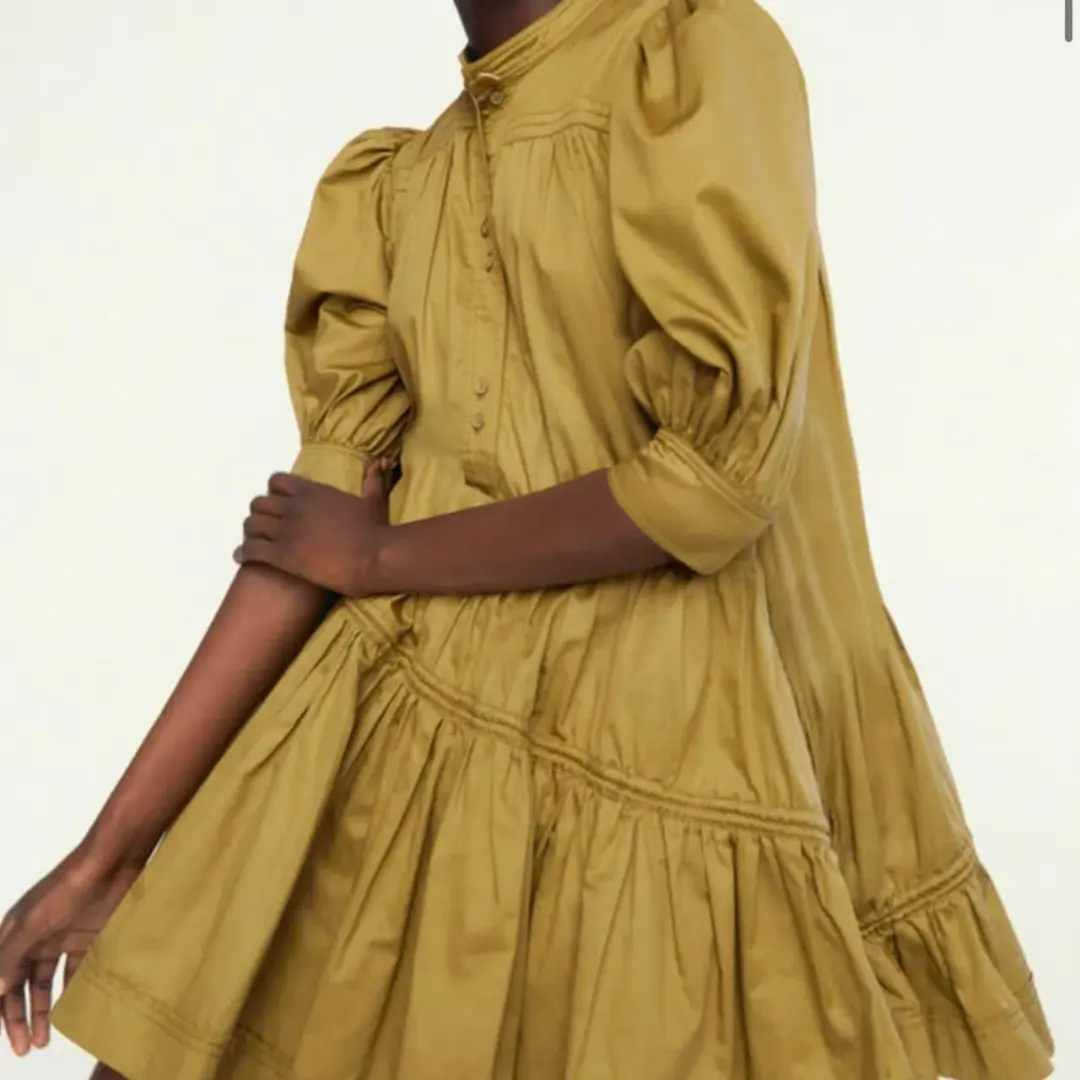 Aje Frequency Khaki Puff Sleeve Smock Dress Size 8 for rent on The Volte - main image