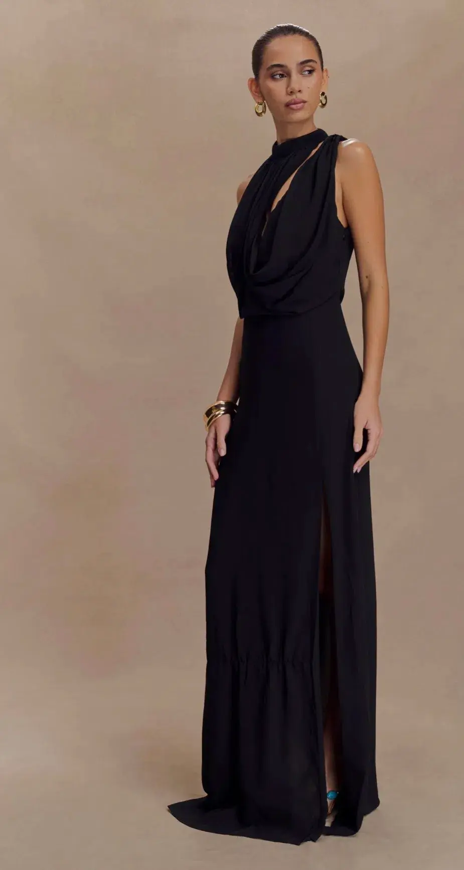 Galia Cowl Neck Maxi Dress - Black - Image 4