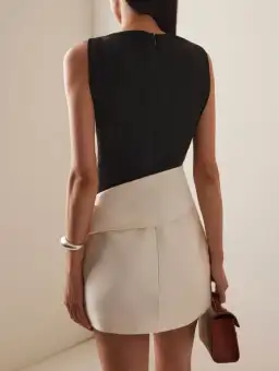 Rachel Gilbert Rikki Foldover Stretch-crepe Mini Dress In Black & white AU 10 for rent on The Volte - image 2