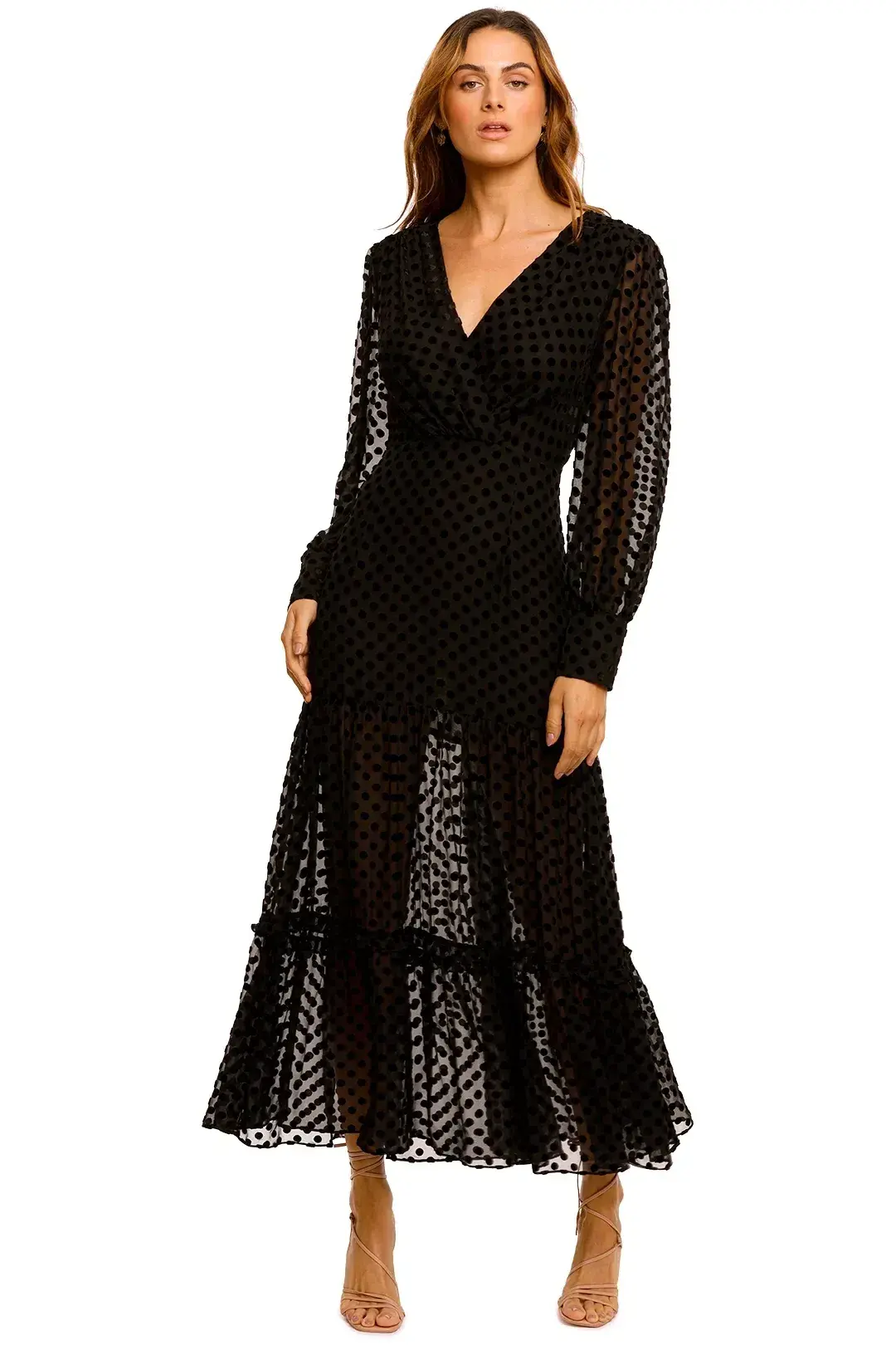 Rixo Elsie Polka-Dot Black Flocked Midi Dress - Size M - Image 1