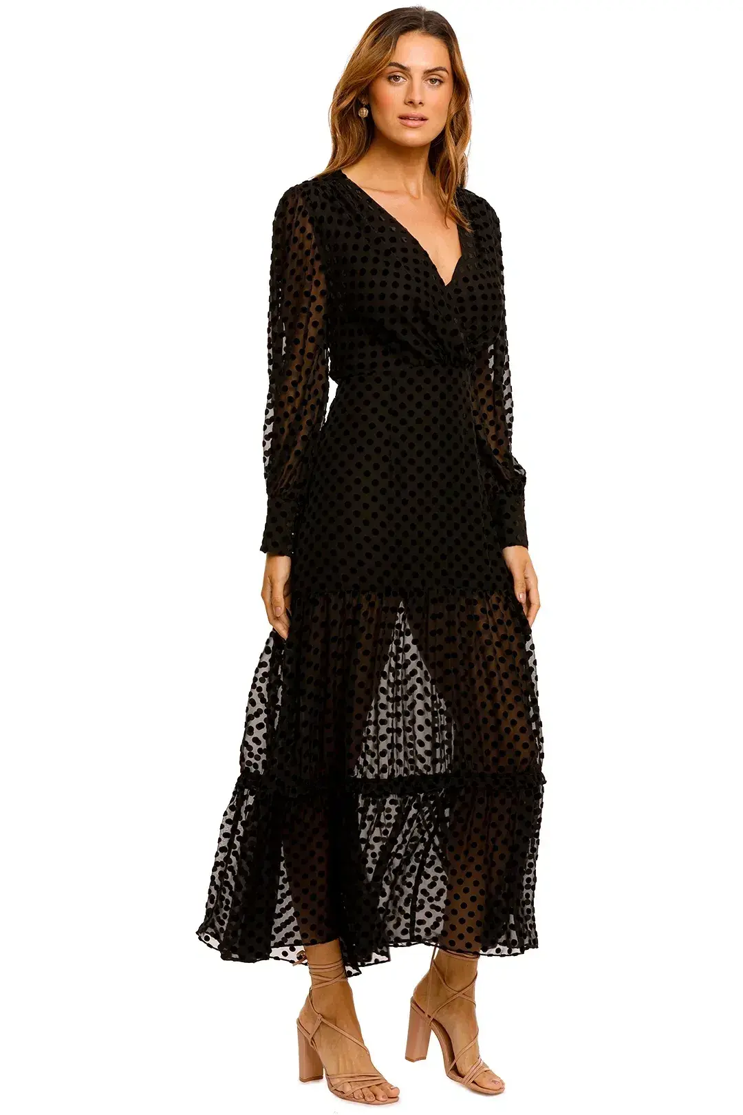 Rixo Elsie Polka-Dot Black Flocked Midi Dress - Size M - Image 2