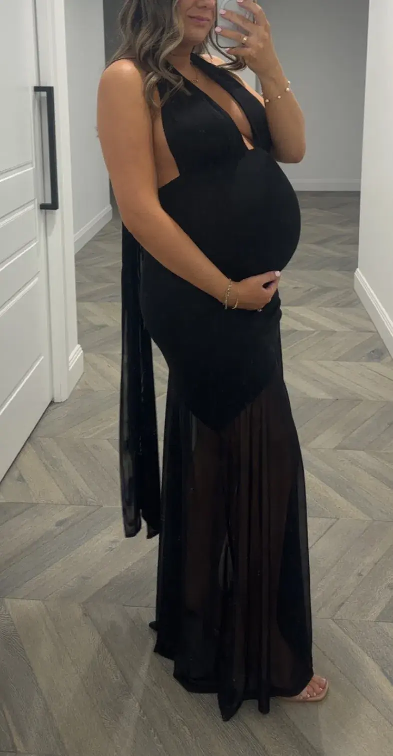 By Nicola Ophelia Halter Neck Maxi Dress in Black Size 10 for rent on The Volte - main image