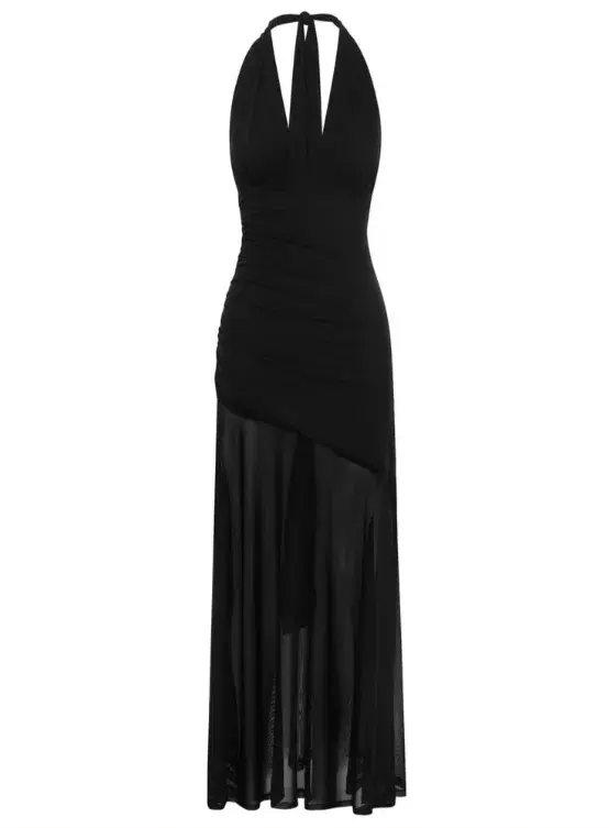By Nicola Ophelia Halter Neck Maxi Dress in Black Size 10 for rent on The Volte - main image