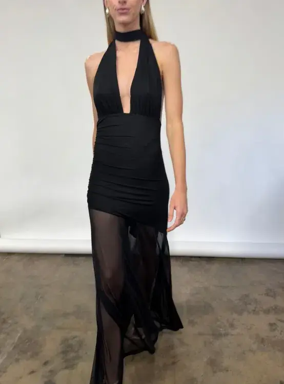 By Nicola Ophelia Halter Neck Maxi Dress in Black Size 10 for rent on The Volte - main image