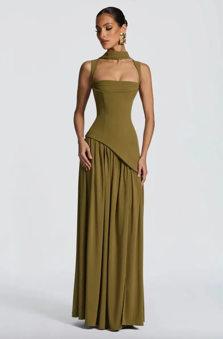 Tullulah Maxi Dress Deep Olive S/8 for rent on The Volte - main image