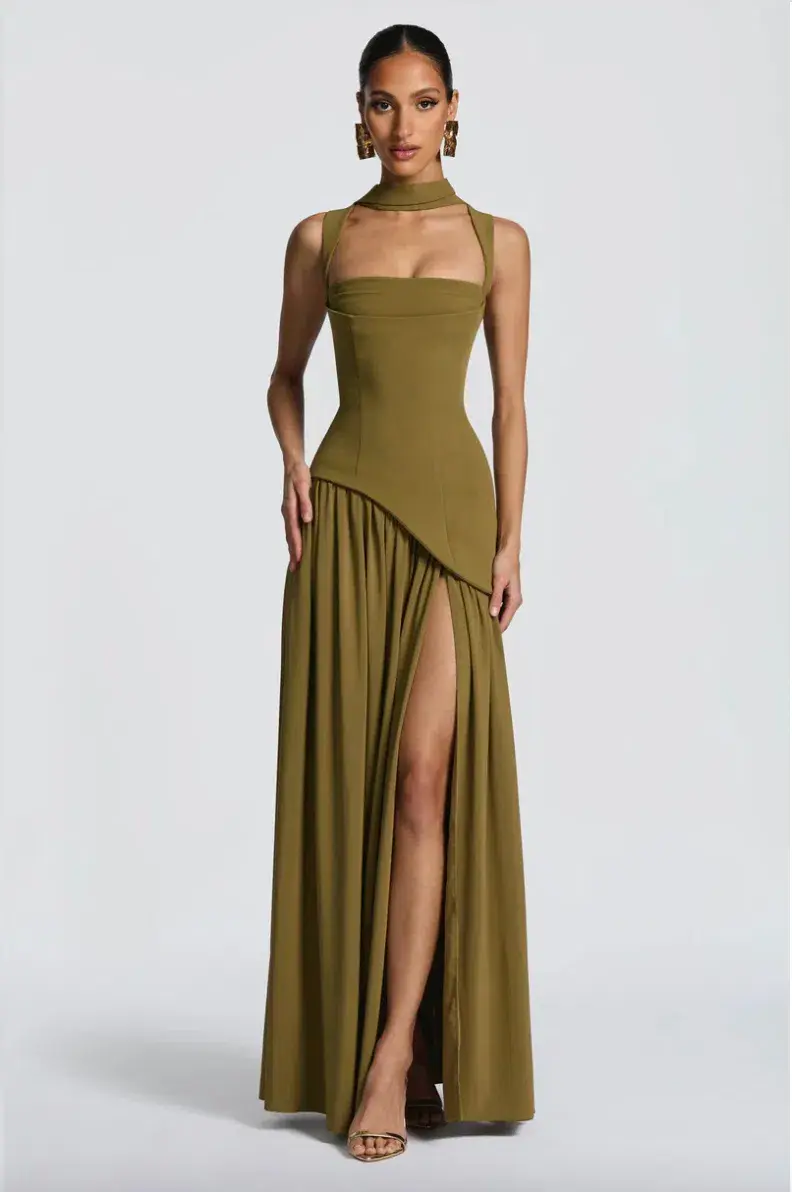 Tullulah Maxi Dress Deep Olive S/8 for rent on The Volte - main image