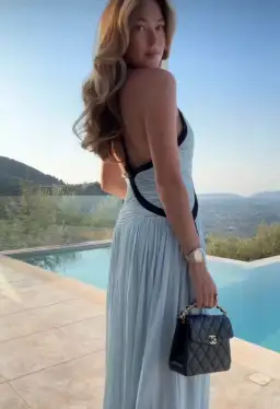 Christopher Esber Suspended Ruched Jersey Maxi Dress Blue Size Au6 for rent on The Volte - image 3