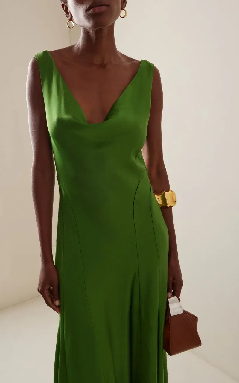 ANNA QUAN Keira Draped Maxi Dress Gown in Green Fern 10 for rent on The Volte - main image