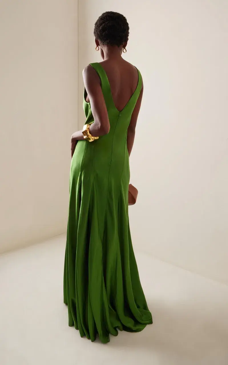 ANNA QUAN Keira Draped Maxi Dress Gown in Green Fern 10 for rent on The Volte - main image