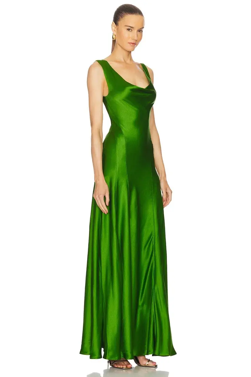 ANNA QUAN Keira Draped Maxi Dress Gown in Green Fern 10 for rent on The Volte - main image