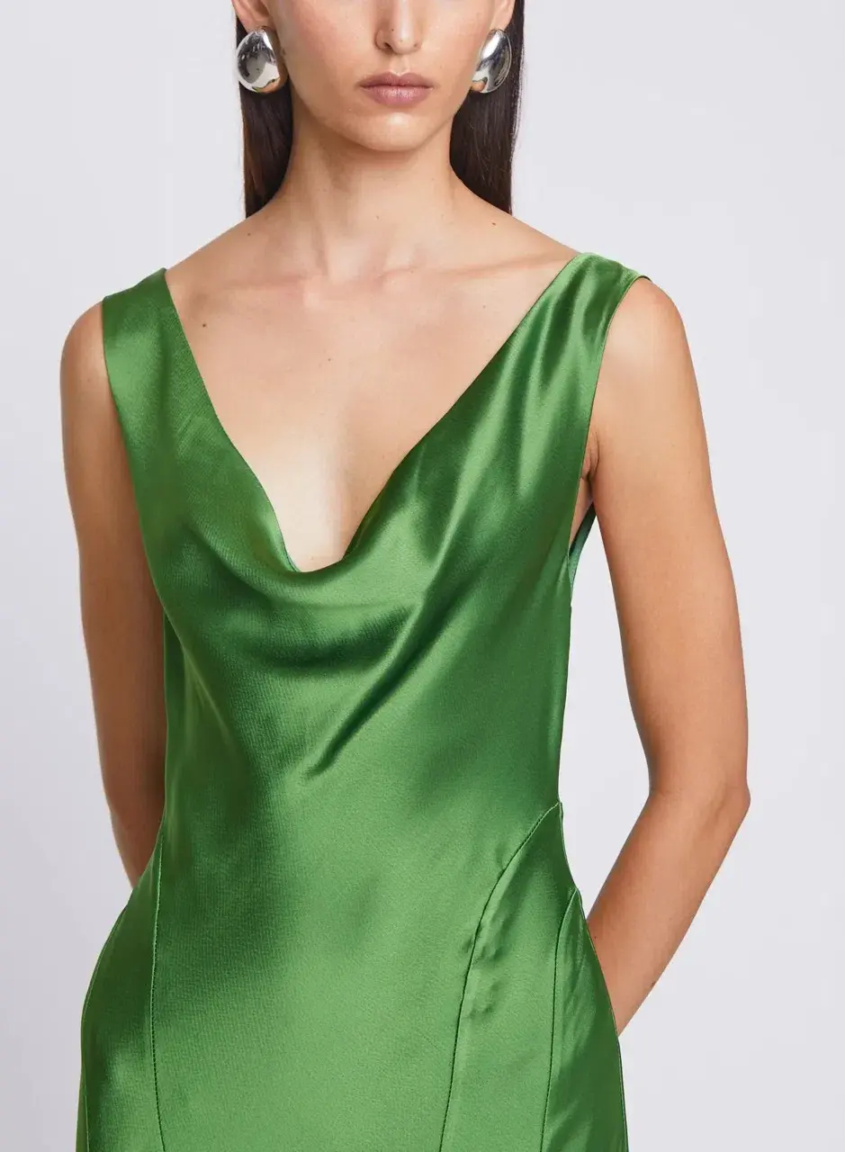 ANNA QUAN Keira Draped Maxi Dress Gown in Green Fern 10 for rent on The Volte - main image
