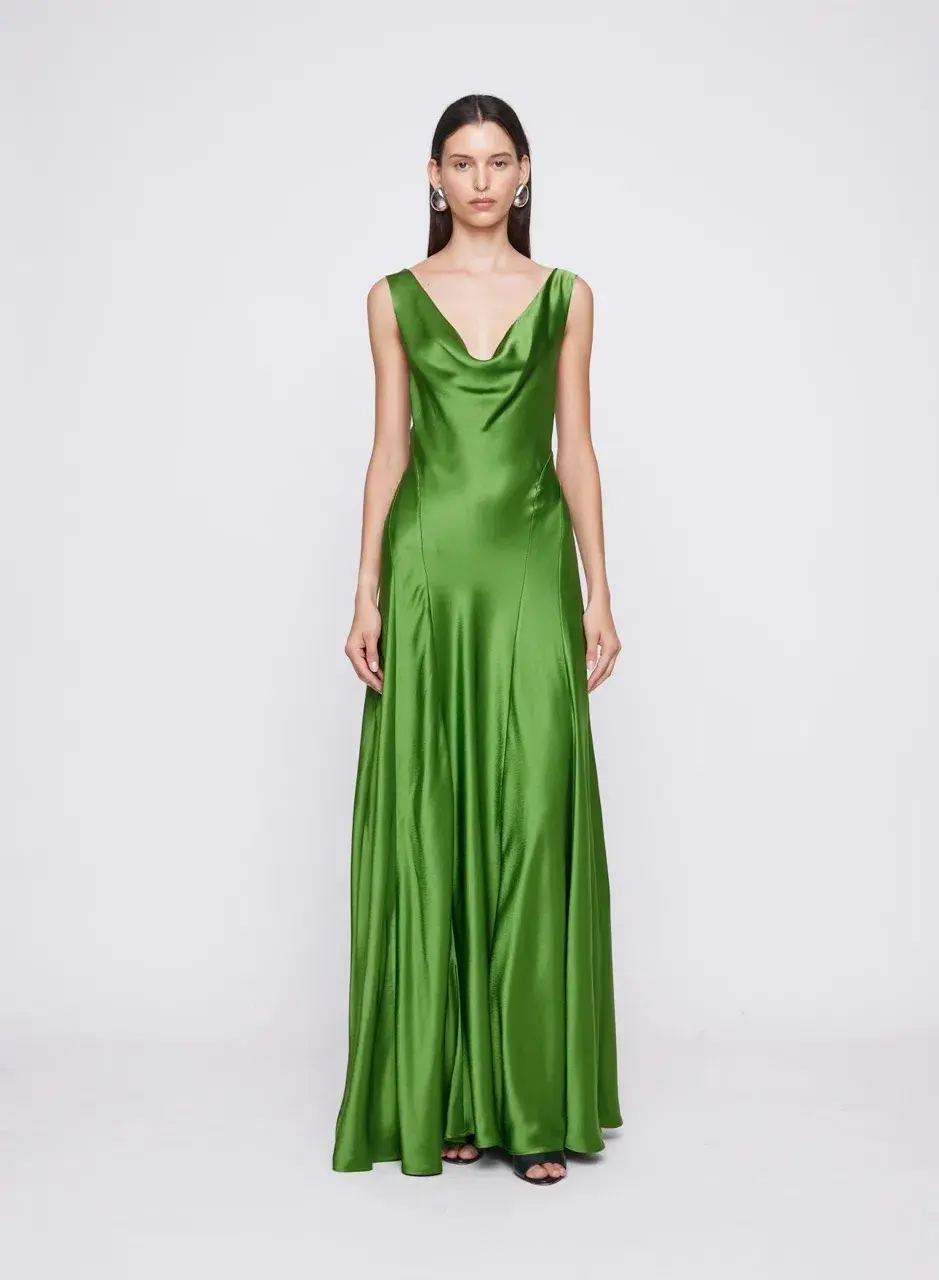 ANNA QUAN Keira Draped Maxi Dress Gown in Green Fern 10 for rent on The Volte - main image