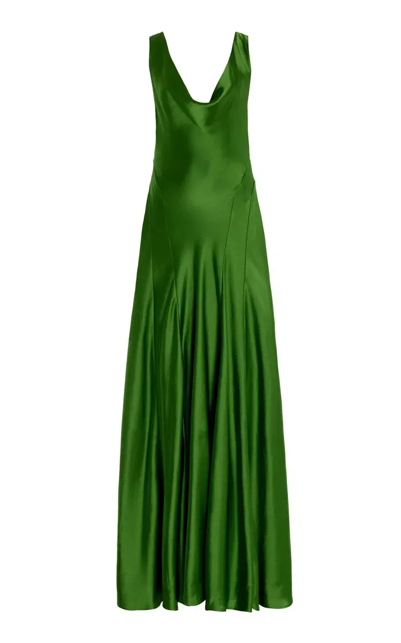 ANNA QUAN Keira Draped Maxi Dress Gown in Green Fern 10 for rent on The Volte - main image