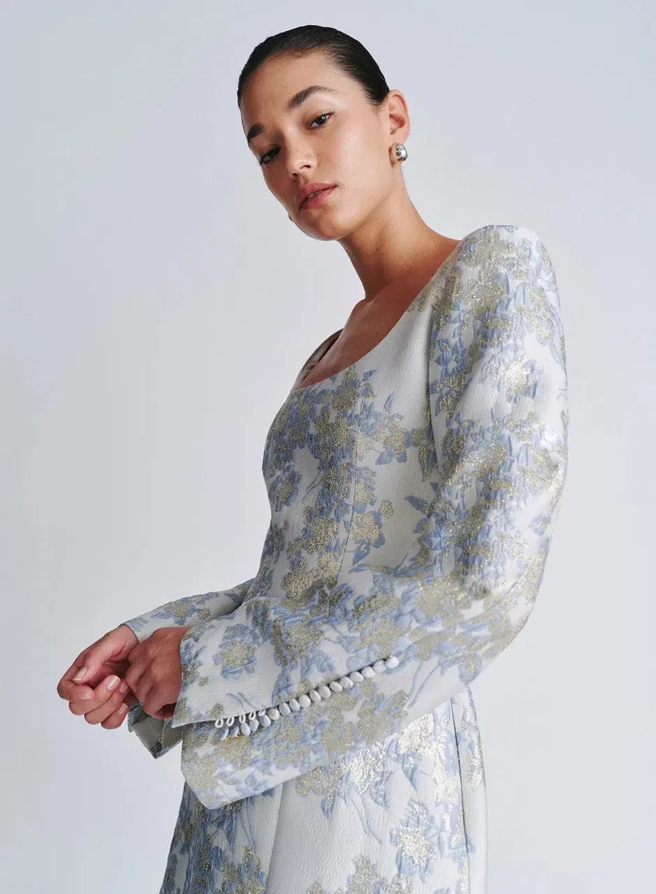 ANNA QUAN Margot Dress in Water Lillies Blue Size 8 AU for rent on The Volte - main image