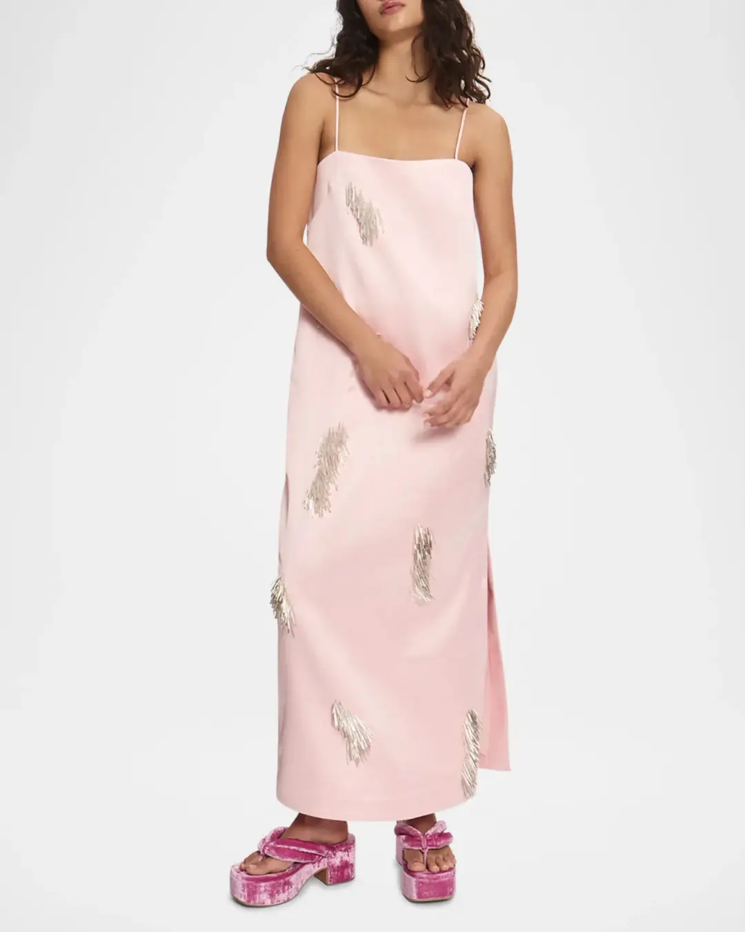ALEMAIS Cindy Embellished Slip Dress Pink 8 for rent on The Volte - main image