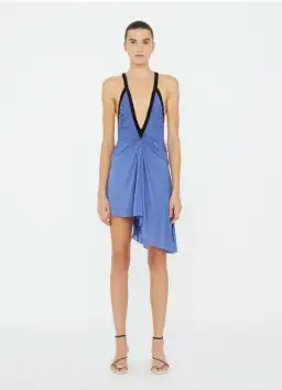 Christopher Esber V-neck Suspended Jersey Fluted Mini Dress Blue Iris Size 6 for rent on The Volte - image 3