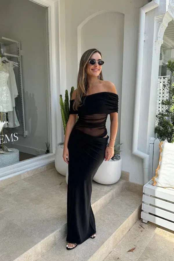 BENNI Nico Off Shoulder Maxi Dress Black size 6 - Image 3