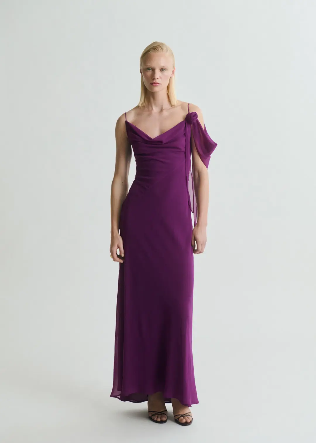 M.N.G Draped dress with flower detail Purple Size M for rent on The Volte - main image
