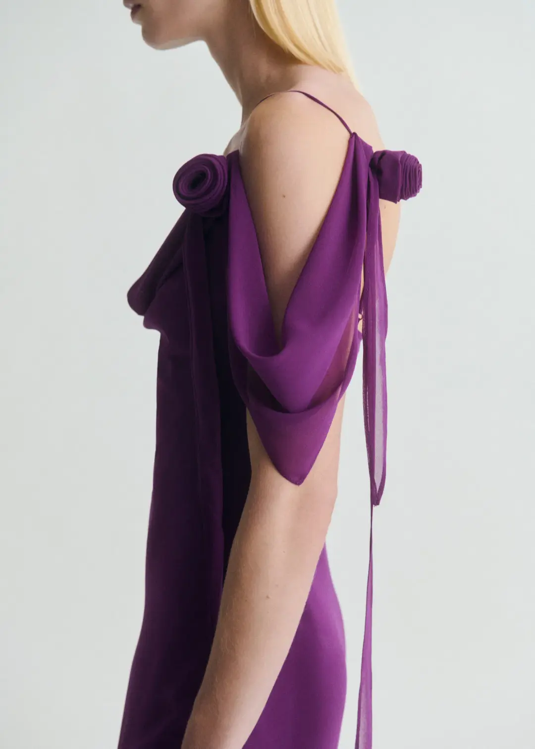 M.N.G Draped dress with flower detail Purple Size M for rent on The Volte - main image