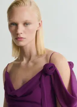 M.N.G Draped dress with flower detail Purple Size M for rent on The Volte - image 5