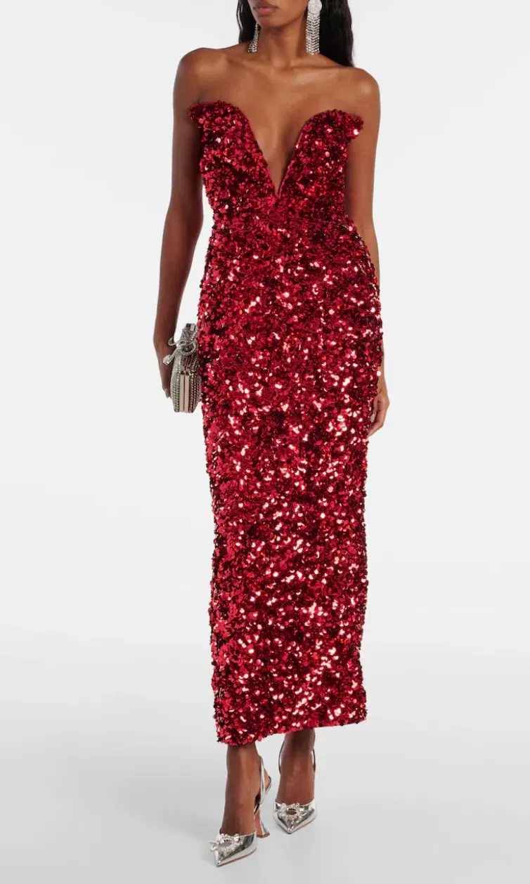 Self Portrait 3D Sequin Maxi Dress Red Size XS AU 6 for rent on The Volte - main image