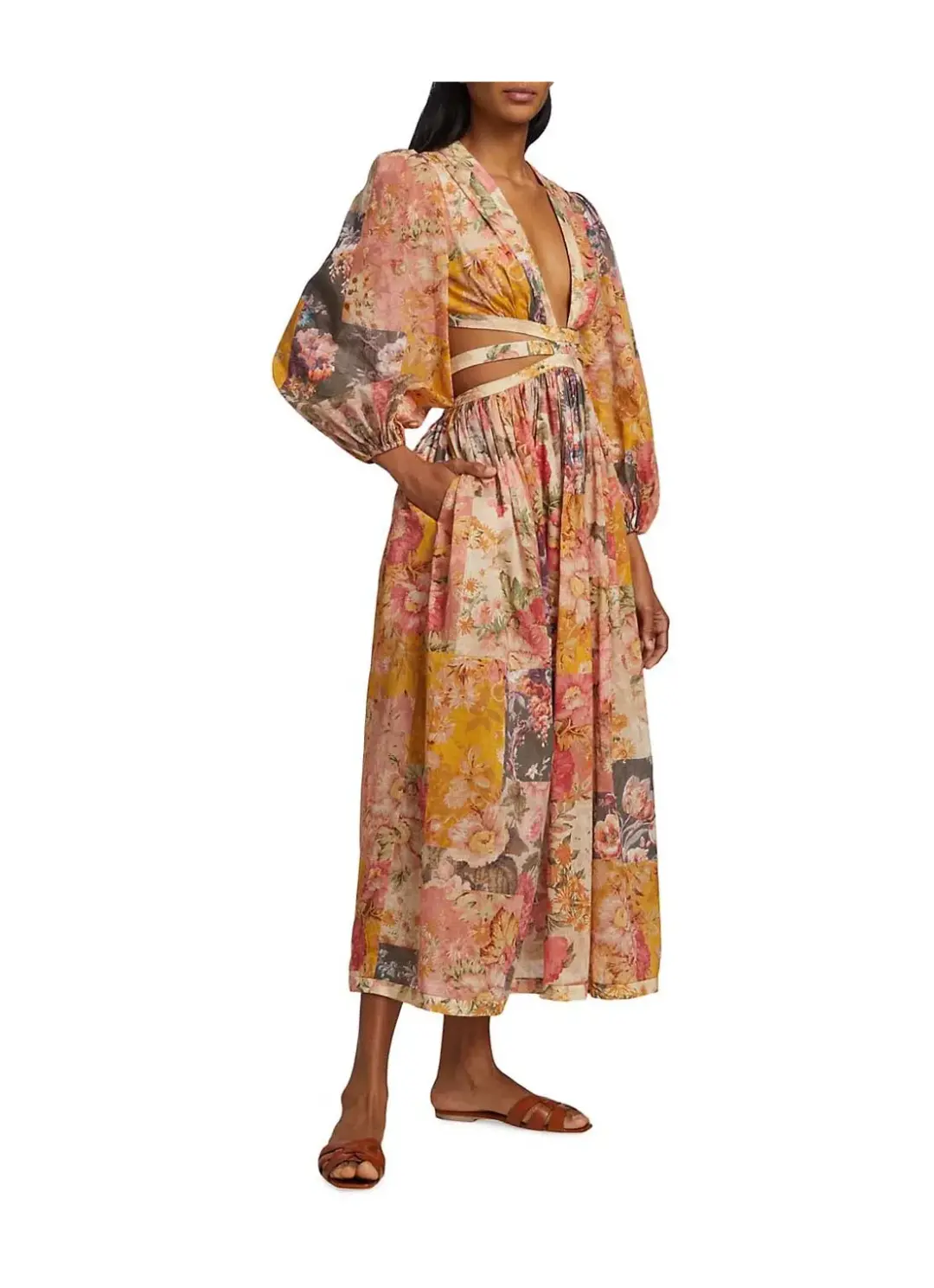 Zimmermann Pattie Patchwork Cutout Long Dress Size 0 / AU 8 for rent on The Volte - main image