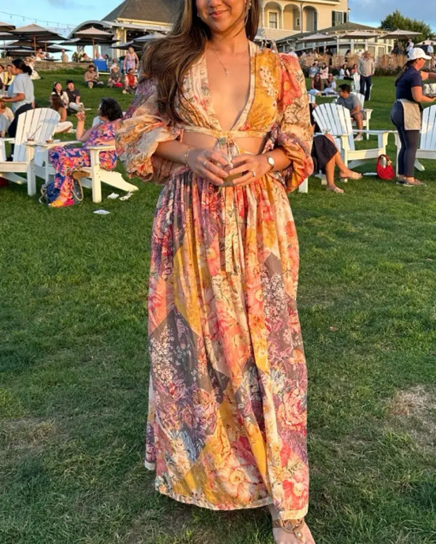 Zimmermann Pattie Patchwork Cutout Long Dress Size 0 / AU 8 for rent on The Volte - main image