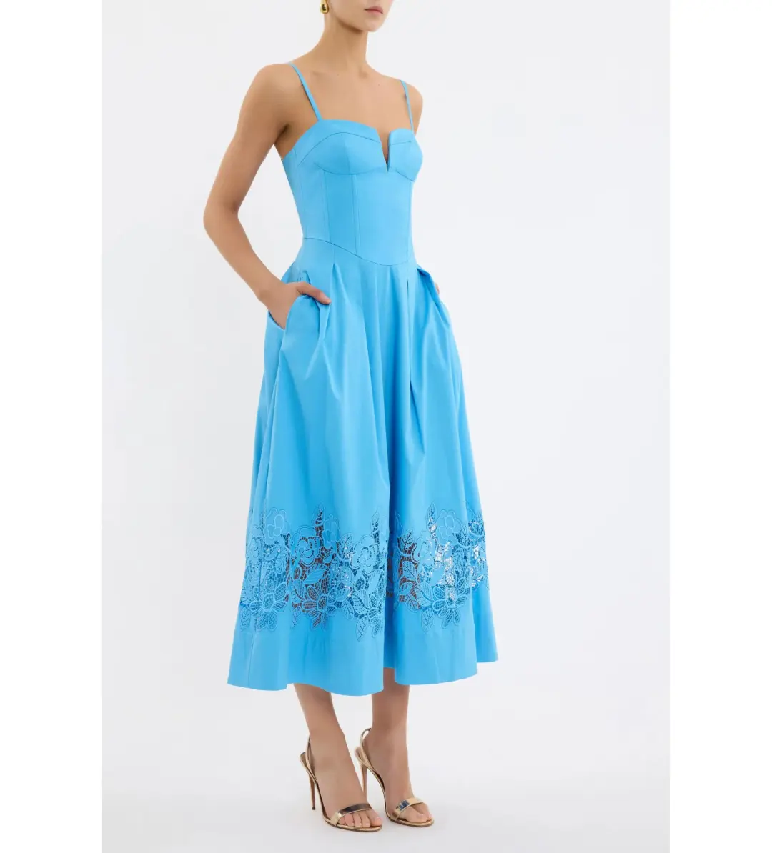 Rebecca Vallance Montreux Midi Dress Light Blue Size AU 12 for rent on The Volte - main image