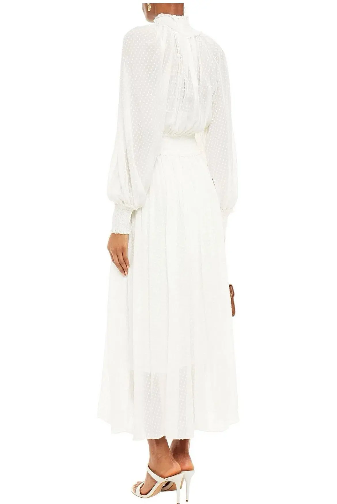 Zimmermann Dress White Shirred Fil Coupé Silk-Blend Maxi Sz 3/ AU 12-14 - Image 2