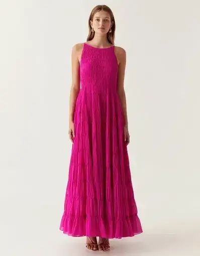 Aje Rosewood Ruched Maxi Dress Magenta Size 10 for rent on The Volte - main image