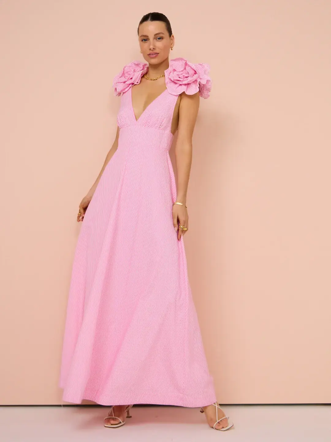 Aston Studio Eliza Dress in Fuschia Fine Stripe for rent on The Volte - main image