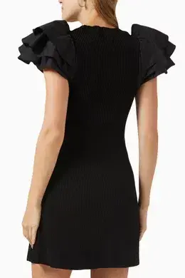 Aje Black Questa Puff Ruffle Sleeve Mini Dress | Size M - Image 8