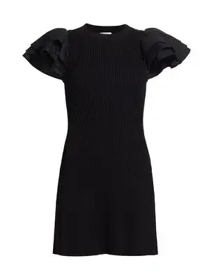 Aje Black Questa Puff Ruffle Sleeve Mini Dress | Size M - Image 4