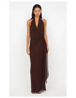 Bec and Bridge Soneva Wrap Halter Dress in Dark Chocolate Brown Size 10 / M AU for rent on The Volte - image 1