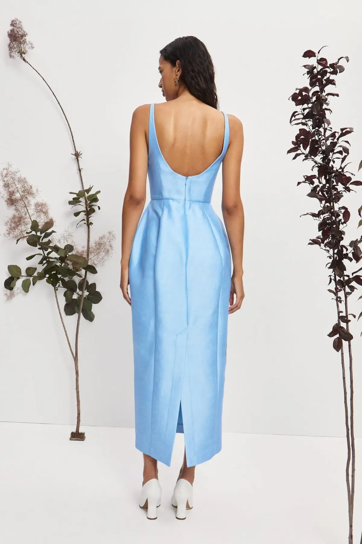 Alemais Donata Taffeta Midi Gown Sky Blue Floral Print Size AU 12 - Image 3