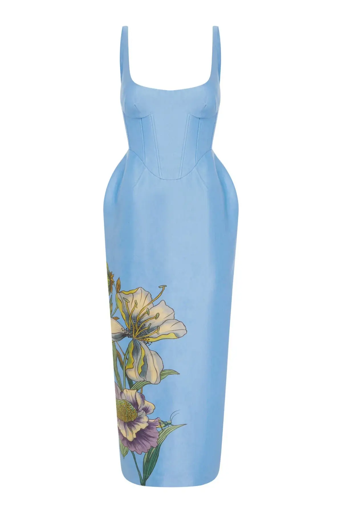 Alemais Donata Taffeta Midi Gown Sky Blue Floral Print Size AU 12 - Image 4