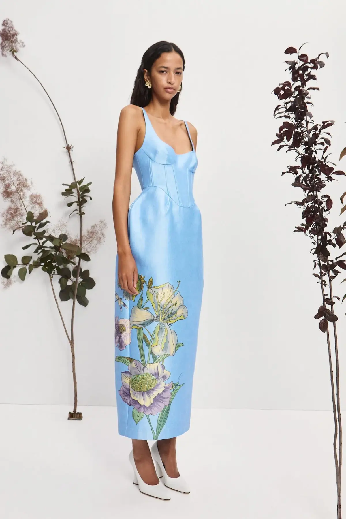 Alemais Donata Taffeta Midi Gown Sky Blue Floral Print Size AU 12 - Image 2