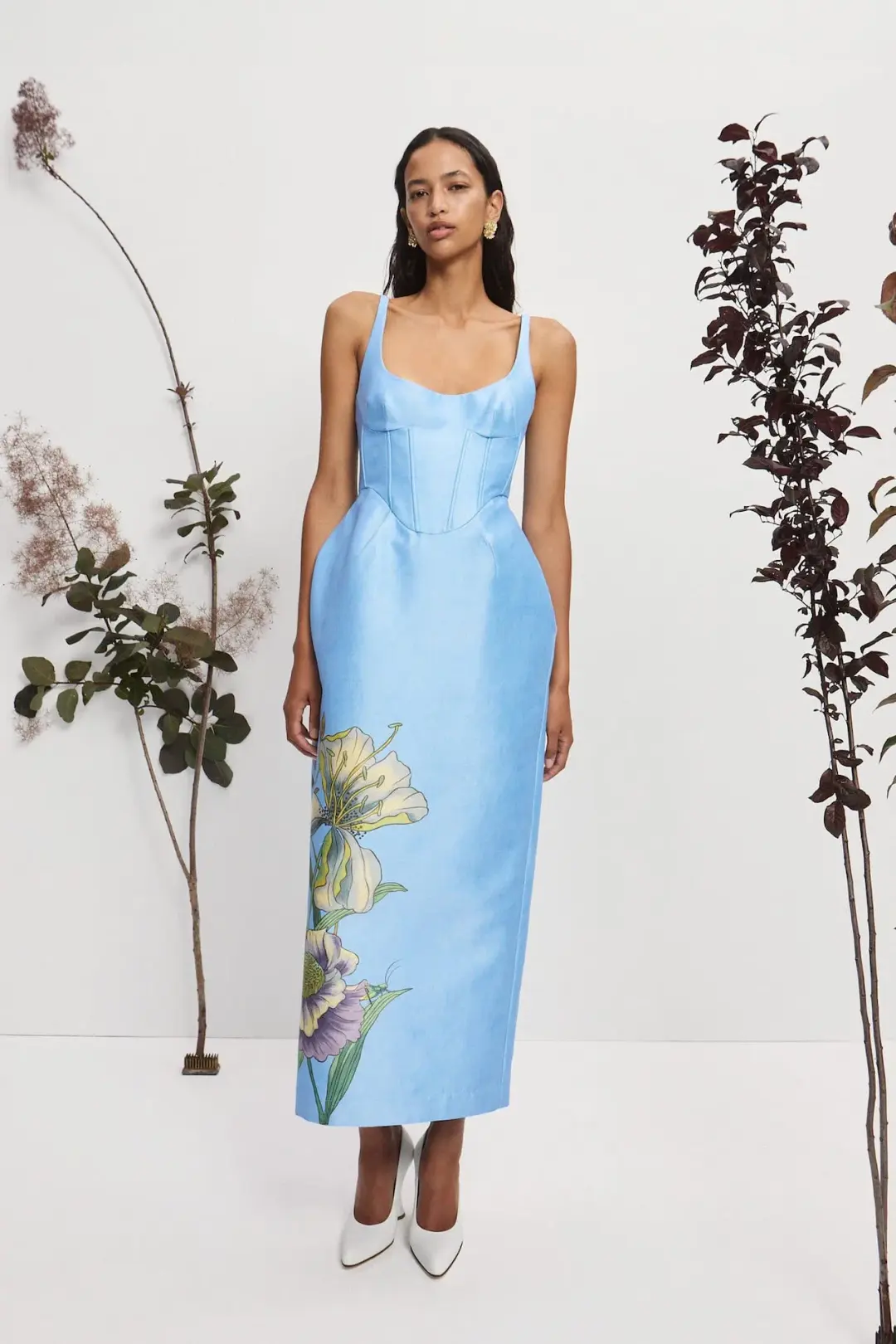 Alemais Donata Taffeta Midi Gown Sky Blue Floral Print Size AU 12 for rent on The Volte - main image
