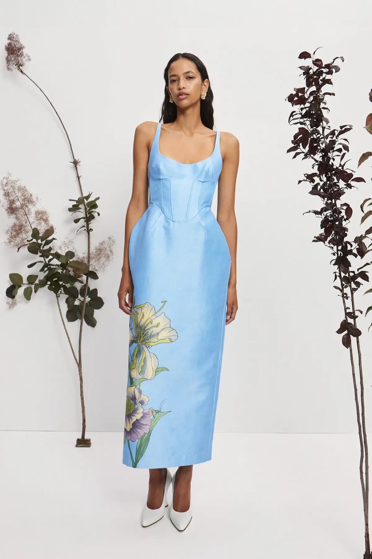 Alemais Donata Taffeta Midi Gown Sky Blue Floral Print Size AU 12 - Image 1