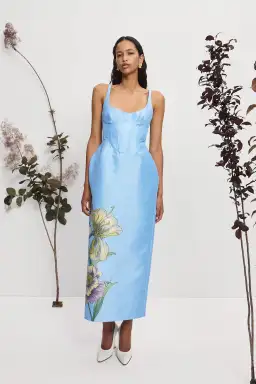 Alemais Donata Taffeta Midi Gown Sky Blue Floral Print Size AU 12 for rent on The Volte - image 1