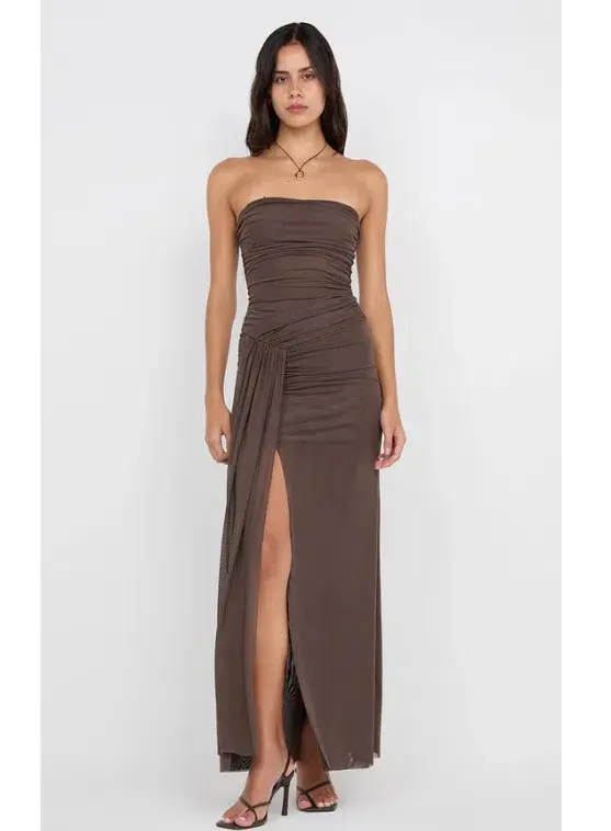 Bec & Bridge Ida Strapless Maxi Gown in Chocolate Brown Size AU 14 for rent on The Volte - main image