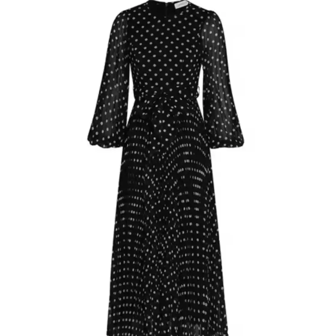ZIMMERMANN SUNRAY LONG SLEEVE MIDI DRESS IN BLACK/CREAM DOT SIZE 1 for rent on The Volte - main image