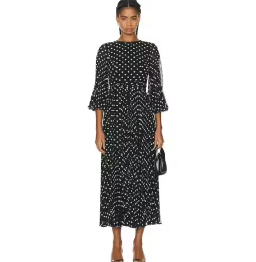 ZIMMERMANN SUNRAY LONG SLEEVE MIDI DRESS IN BLACK/CREAM DOT SIZE 1 for rent on The Volte - main image