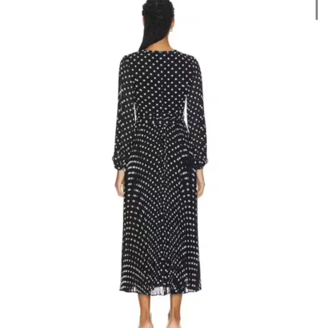ZIMMERMANN SUNRAY LONG SLEEVE MIDI DRESS IN BLACK/CREAM DOT SIZE 1 for rent on The Volte - main image