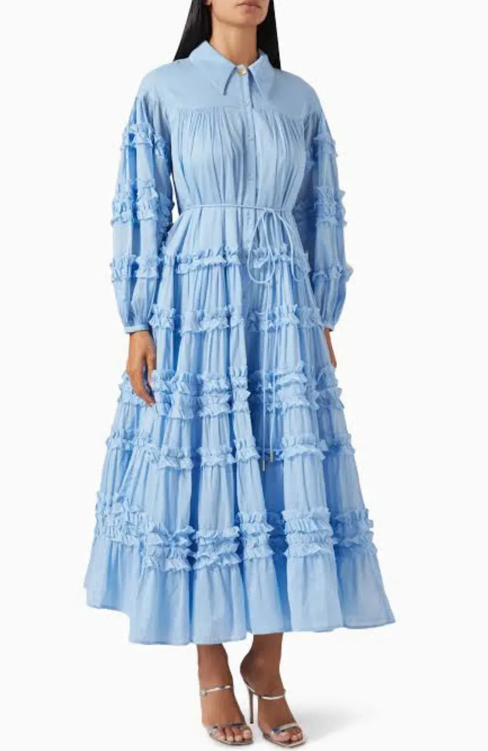 AJE PASTICHE TIERED MAXI DRESS IN POWDER BLUE WITH BELT SIZE 10 for rent on The Volte - main image
