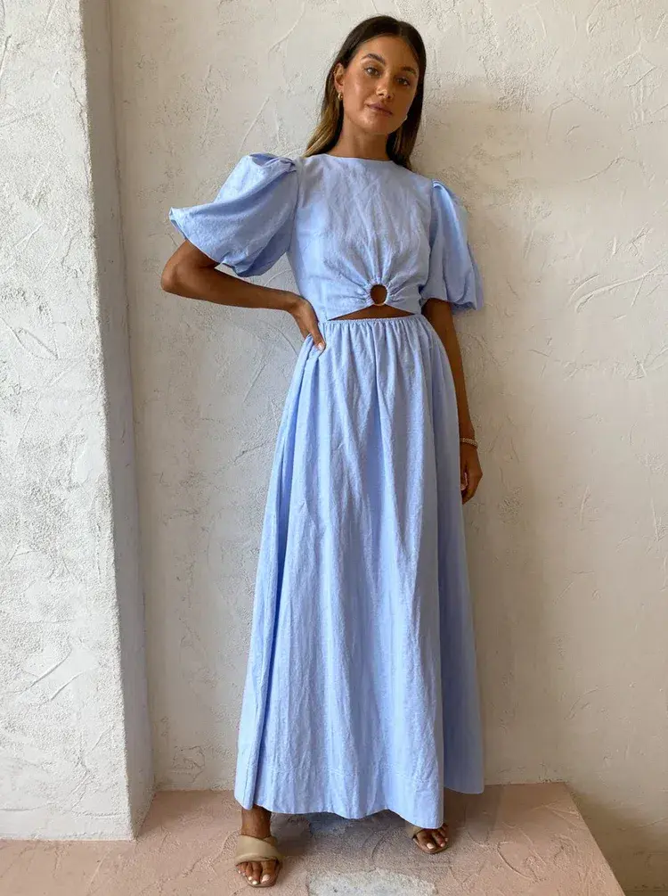 By Nicola Dahlia Ring Detail Maxi Dress In Sky for rent on The Volte - main image