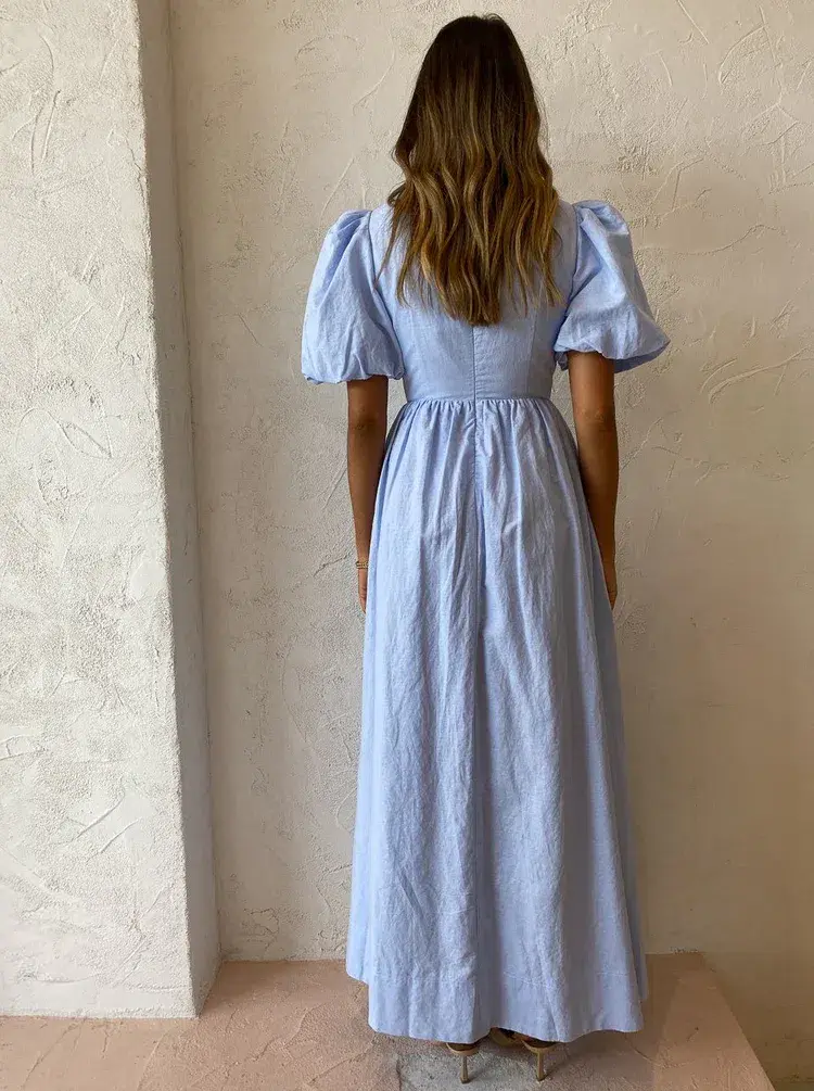 By Nicola Dahlia Ring Detail Maxi Dress In Sky for rent on The Volte - main image