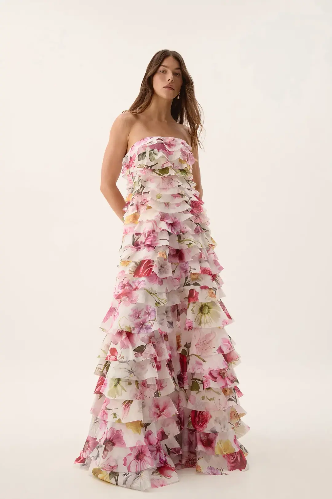 Aje / Fleur Pleated Gown / Collage Floral / Size 16 for rent on The Volte - main image